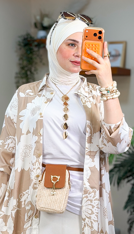 شميز طويل سوفت مطبوع بحزام 2611
