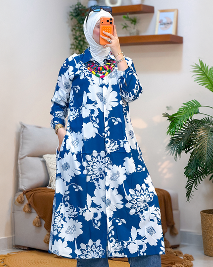 Printed Long Shirt with Belt 2611