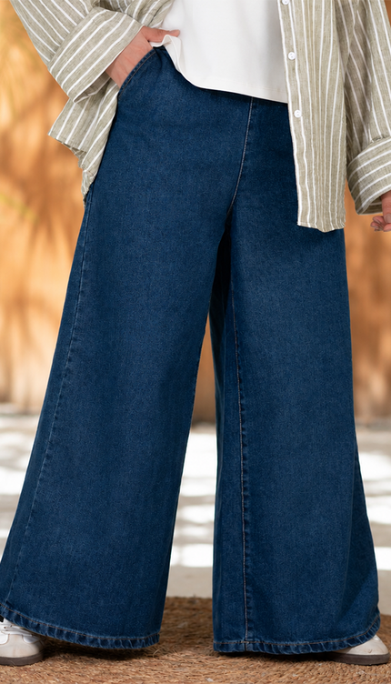 بنطلون جينز Wide Leg سادة 2609