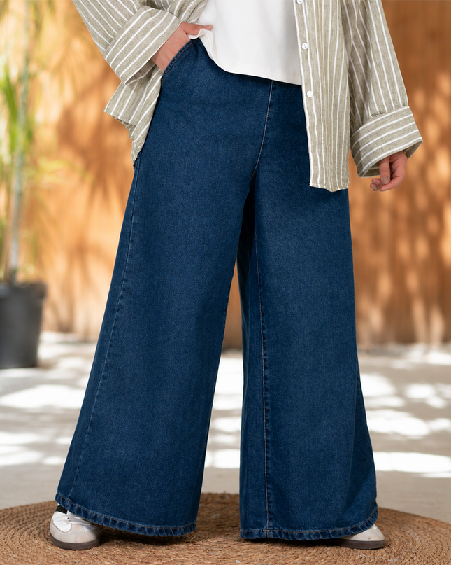 بنطلون جينز Wide Leg سادة 2609