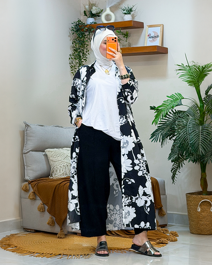 Printed Long Shirt with Belt 2611