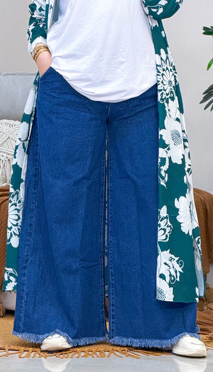 بنطلون جينز Wide Leg بشراشيب 2608