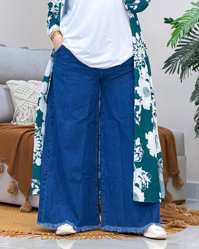 بنطلون جينز Wide Leg بشراشيب 2608
