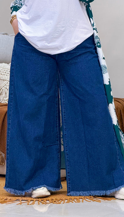 بنطلون جينز Wide Leg بشراشيب 2608