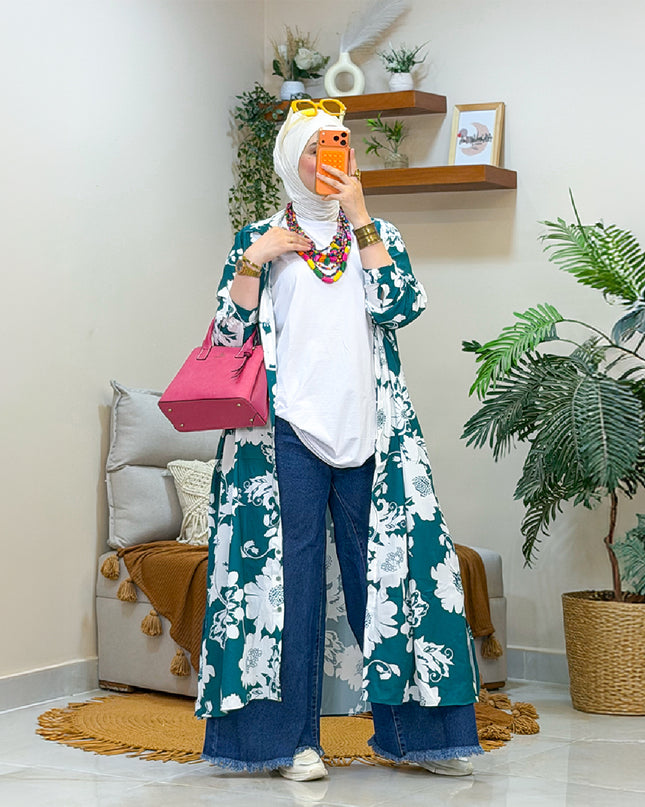 Printed Long Shirt with Belt 2611